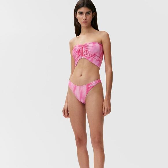GANNI Pink Tie Dye Front Zip Bandeau Bikini TOP - Picture 3 of 9